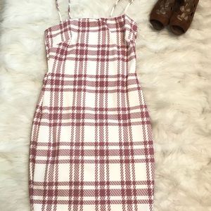 Fashion Nova Pink & White Plaid Cami Bodycon Dress